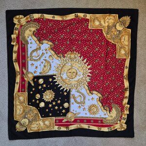 Loris Azzaro Celestial Silk Scarf Sun Moon Stars Zodiac